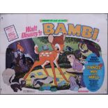 Walt Disney's Bambi (R-1970's) British Quad film poster, folded, 30 x 40 inches.