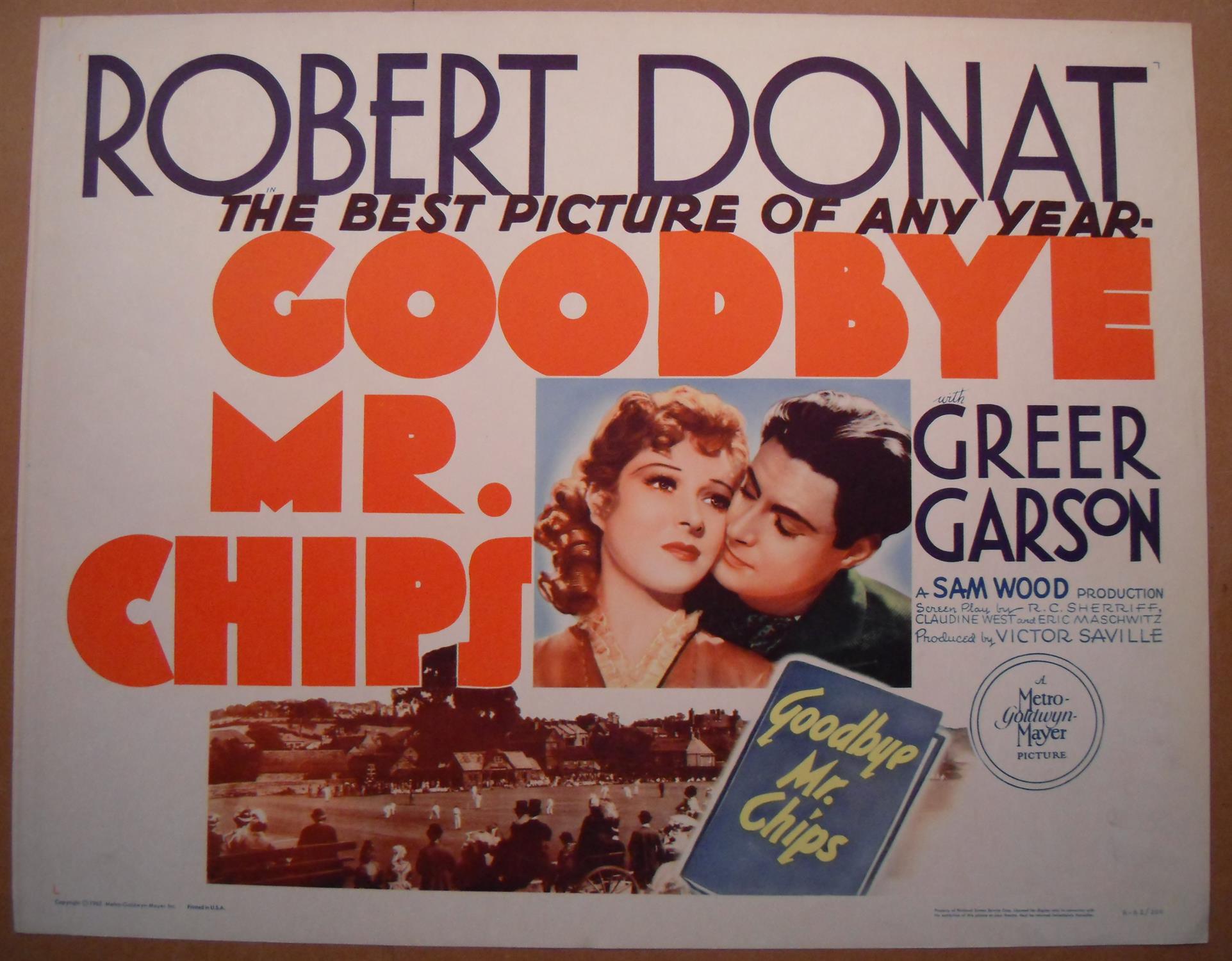 Goodbye Mr Chips (1939) US half sheet film poster, Robert Donat and Greer Garson star, rolled,
