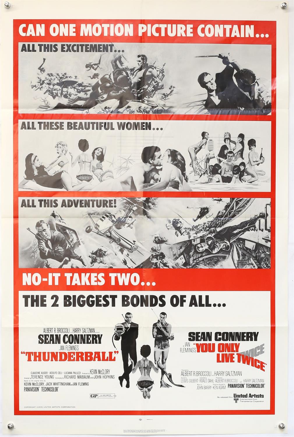 James Bond Thunderball / You Only Live Twice (1971) US One sheet film poster, starring Sean Connery,