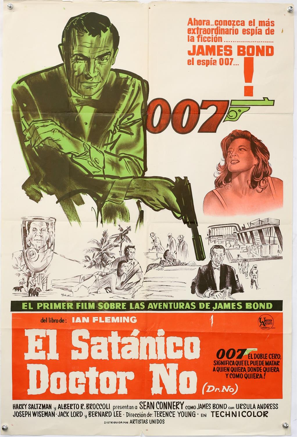 James Bond Dr. No (1962) Argentinian One Sheet film poster, starring Sean Connery in the first in