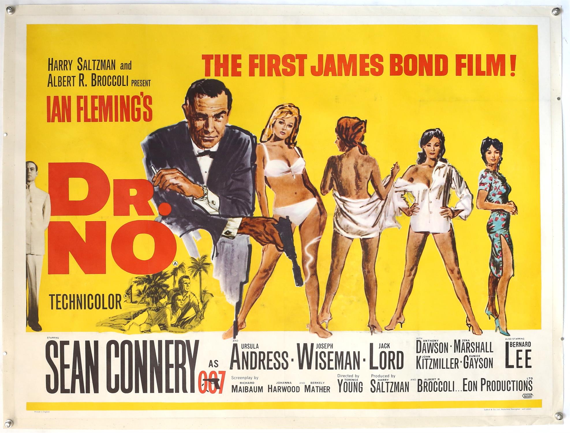 James Bond Dr. No (1962) British Quad film poster for the first James Bond film, illustration by