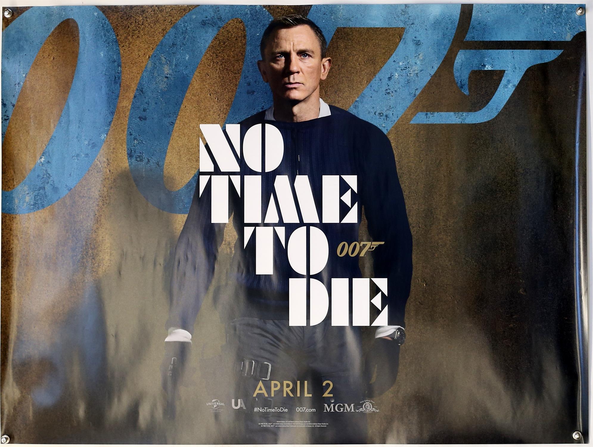 James Bond No Time To Die (2020) Main April British Quad film poster, showing an image of Daniel