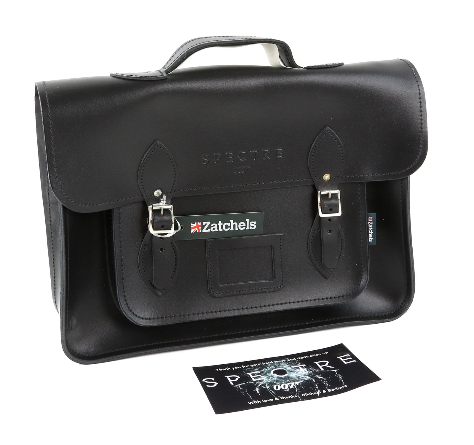 James Bond Spectre (2015) Unused Spectre Zatchels leather satchel with embossed 'Spectre' into