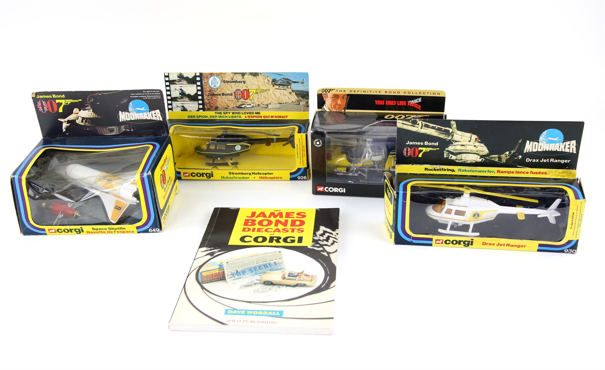 James Bond Corgi - Four boxed models including Drax Jet Ranger 930, Space Shuttle 649,