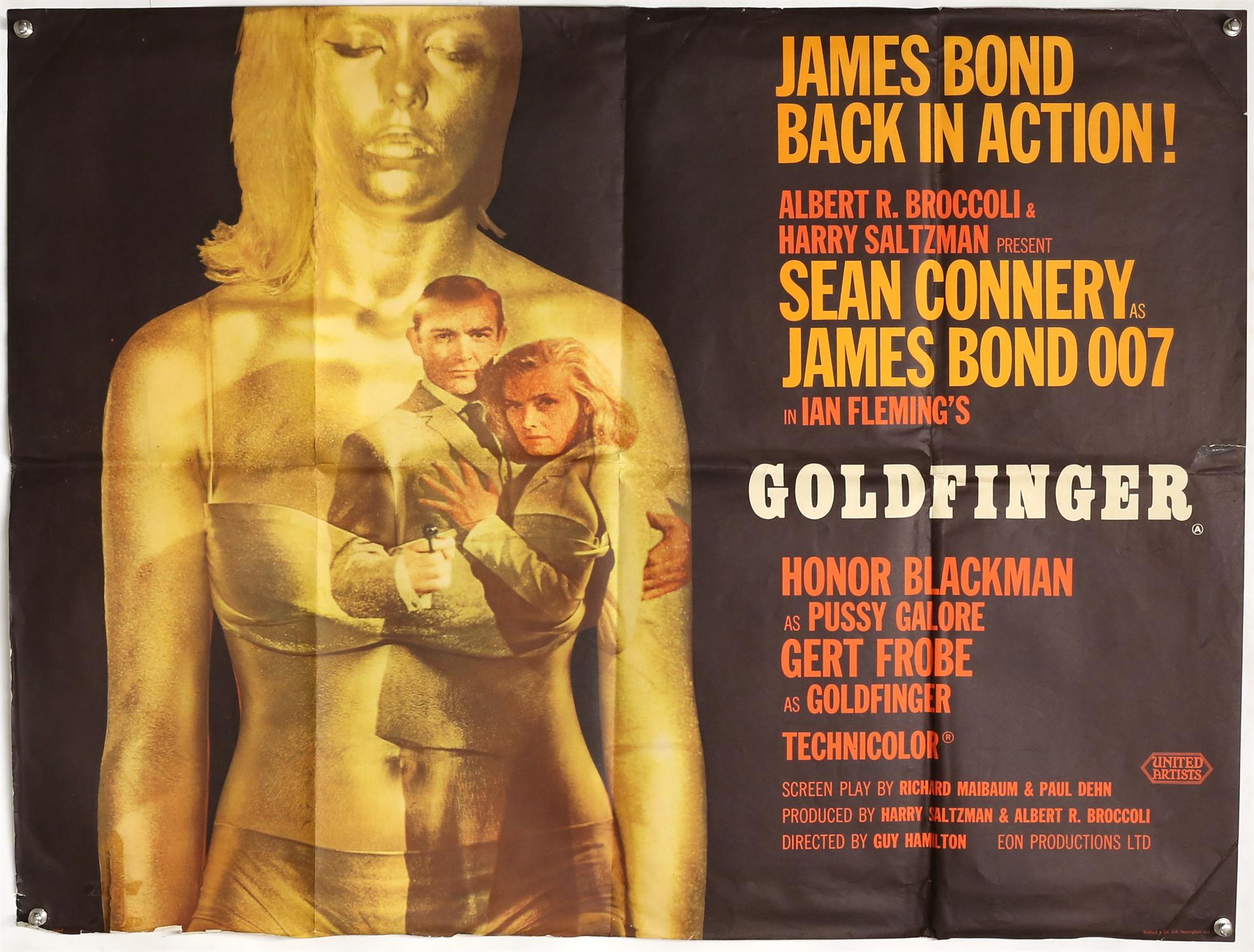 James Bond Goldfinger (1964) British Quad film poster, Style A, art by Robert Brownjohn,