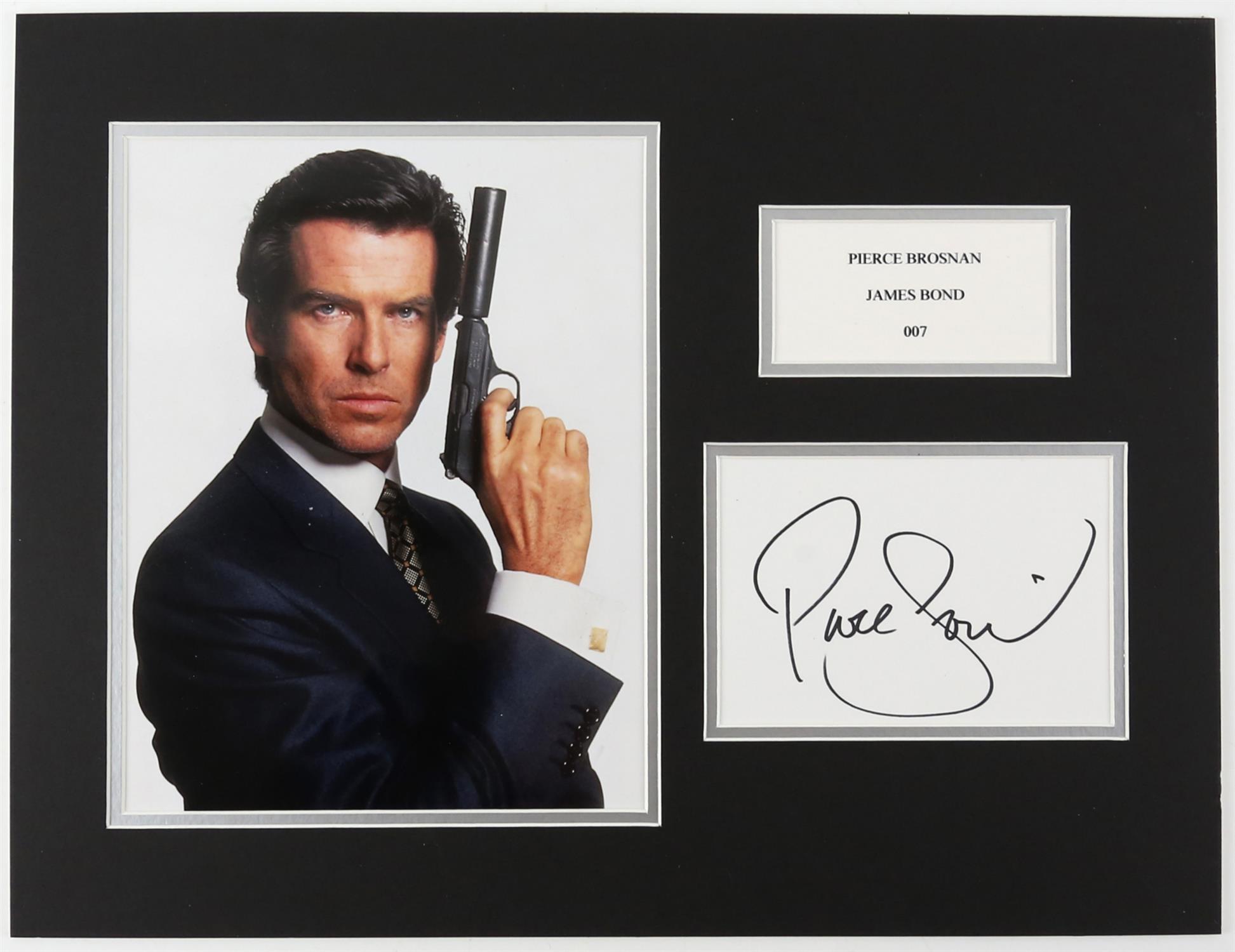 James Bond - Pierce Brosnan signed 007 mounted display, 33 x 43cm and a George Lazenby limited