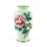 Japanese cloisonne green ground vase with pink floral decoration, 25.5cm high,