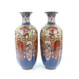 Pair of Chinese cloisonne vases of lobed form with alternating panels of dragons and exotic birds,