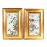 Pair of rectangular porcelain plaques, possibly Japanese, Meiji period, decorated with Kacho-ga of