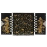 Japanese lacquer Kodansu, Meiji Period, with floral engraved white metal mounts and gilt decoration