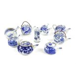 Nine Japanese blue and white teapots to include four Yokode Kyusu side-handled teapots,