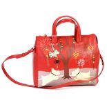 Radley signature top handled bag in red, Year of the dog with shoulder strap, with purse and dust