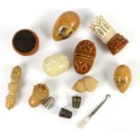 Sewing interest , 19th century and later Collection of carved coquilla nut and other egg shaped