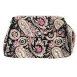 1920’s/ 30’s evening bags with floral motifs, one intricately beaded paisley pattern in pink, blue,