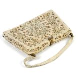 Vintage cream evening bag, by J Duvelleroy, New Bond Street, circa 1950, with floral and foliate