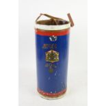 WWI Artillery shell carrying case painted with George V insignia, converted to a stick stand