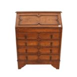 20th century oak bureau, the fall front revealing fitted interior, over four drawers on bracket