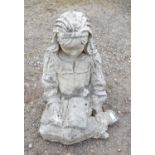 Composite stone figure of a seated girl reading a book, together with a stoneware container,