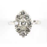 Marquise cut diamond cluster ring, central marquise cut diamond estimated weight 0.49 carats,