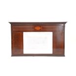 Early 20th century inlaid mahogany mirror with dentil cornice above rectangular bevelled glass