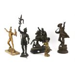 Five figurines in spelter and brass