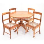Hardwood circular breakfast table, H75cm Diameter 107cm, together with four hardwood dining chairs