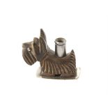 Novelty dog sterling silver and carved wood pen holder in the form of a West Highland Terrier or a