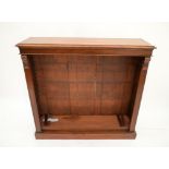 Mahogany open bookcase with adjustable shelves on plinth base, H107 x W115 x D33cm