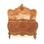 20th century French walnut bed, with floral carved decoration, H150 x W128cm (headboard),