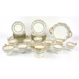 Crescent china part tea service, comprising 11 cups, 11 saucers, 11 plates, 1 bowl and 2 large