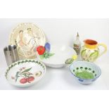 Selection of modern ceramics including serving dishes, Vanessa Arbuthnott blue bowl with chickens,