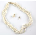 Fresh water pearl multi-strand necklace, white baroque pearls, strung with knots,