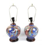 Pair of modern blue lamps wit gilt detailing