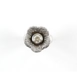 Ekol cubic zirconia set flower ring, mounted stamped 14 ct, ring size M 1/2
