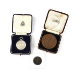 Kings Shropshire Light Infantry silver medallion in original Naafi case, a cased bronze medallion
