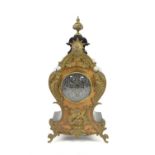 Louis XVI style mantel clock, brass drum movement stamped Lenzkirch, ebonised case with gilt metal