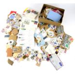Small box with World Stamps, mostly loose, Great Britain decimal Mint stamps in packets and First