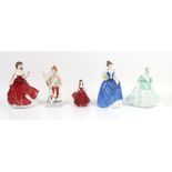 Five figurines to include three Royal Doulton figures November 3418, Helen HN3601 and Marianne