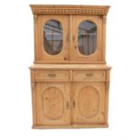 20th century pine cabinet, with glazed cupboard door above two drawers and two cupboard doors,