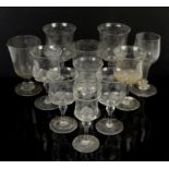 Thomas Webb arts and crafts tulip bowl drinking glasses, some with acid etched mark to base,