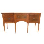 Mahogany breakfront sideboard, with line inlaid decoration, with central drawer flanked by two