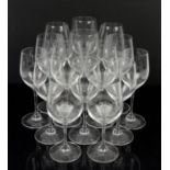 6 Willsberger champagne flutes in blue glass boxed, 1 single flute, and quantity of other wine