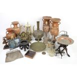Middle Eastern metal vases, brass vases, brass letter rack, Greek style vases, silver plated teapot