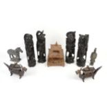 Collection of Asian items, to include four ebonised carved hardwood figures, tallest 27cm,