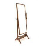 20th century mahogany cheval mirror with rectangular glass plate, H157 x W61cm