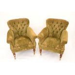 Pair of 20th century armchairs with green floral upholstery, H81 x W71cm