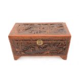 Chinese camphor wood trunk, with carved decoration, H60 x W107 x D51cm