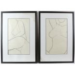 Two female nudes, pencil / charcoal on paper, unsigned, each 47.5 x 28cm, each framed and glazed.