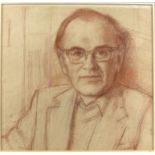 Pastel portrait on paper of a gentleman in glasses. Unsigned. 35 x 36cm. Framed and glazed.