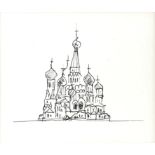 After Stephen Wiltshire (British, b. 1974), print 'Spasskaya Tower, Moscow', 11cm x 12.5cm.